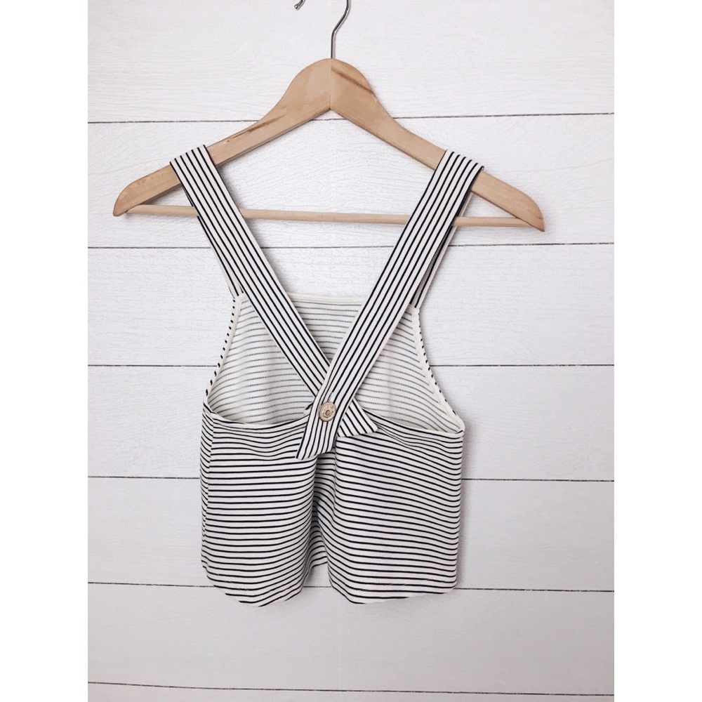 Zara | Blue Striped Criss Cross Button Tank Top - Picture 6 of 6